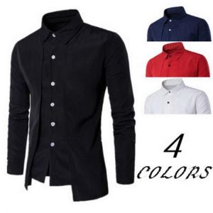 Autumn Men Cotton Shirt 2021 Unique Design Fake two pieces Stylish Mens Dress Shirt Long Sleeve Casual Slim Fit Male Shirts