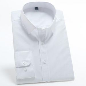 Young Men's Slim-fit Basic Designed Breathable Shirts Premium Long-sleeve Formal Social Easy Care Work Office White Dress Shi