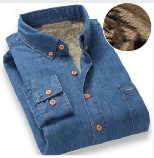 Quality Warm Winter Denim Jeans Dress Shirt Men Fleece Lined Velvet Shirts Button Down Brand Male Bottoming Men's Shirt M-4XL
