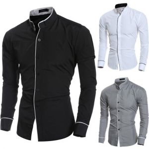 Branded Luxury Men's Shirts Clothing Stylish Casual Stand Collar Fashion Long Sleeve Shirt Solid Slim Fit Social Dress Man Sh