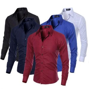Mens Long Sleeve Slim Fit Dress Shirt Business Work Luxury Formal Casual shirt Single Breasted Plaid Turn Down Collar Cloth
