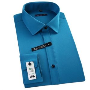 Iron Free Mens long Sleeve Shirt Bamboo Fiber Stretch Solid Dress Shirts for Men Slim Fit Quality Business without Front Pocket