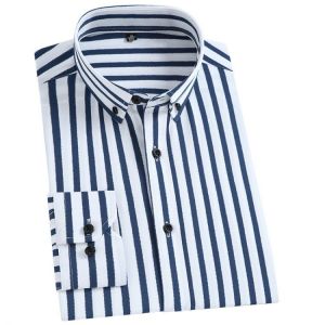 Long Sleeve Men's Striped Shirts Stretch Fabric well Fit Male dress Shirts Elastic Comfortable 2020 Pocketless casual Quality