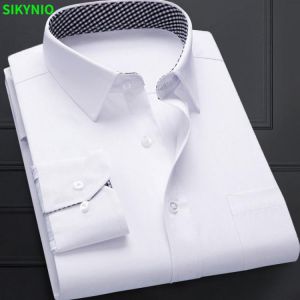2021 New High Quality Non-Ironing Men Dress Shirt Long Sleeve New Solid Male Dressing Fit Business Shirts White Blue Navy Black