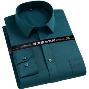 Men's Strech Solid Dress Shirt Anti-Wrinkle Long Sleeve Plain Casual Shirts Male Regular Fit Non-iron Easy Care Work Clothes 