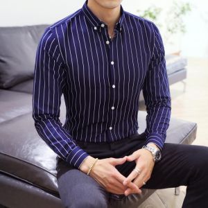Men Long Sleeve Striped Shirts Smart Casual Dress Shirts Good Quality Men Slim Fit Shirts New Spring Male Size 5XL Dress Shirts