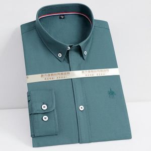 Oxford Man Pure Cotton Shirts Embroidered Horse Casual Pocketless Design Solid Social Camisas Slim Fit Dress Business Men Clothe