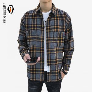 Men Shirt Plaid Flannel Shirt Men Dress Formal Long Sleeve Casual Slim Fit Business Designer High Quality Thick Big Dropshipping