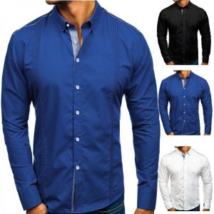 2021 New Style Mens Business Casual Shirts Fashion Slim Fit Men's Long-sleeved Dress Shirt Folds Denim Business Shirts