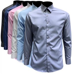 Mens Business Casual Shirts Long Sleeve Solid Color Lapel Shirt Dress Daily Office Shirt Tops