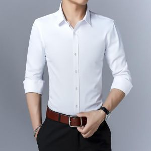 2021 New Cotton Long Sleeve Shirt Solid Slim Fit Male Social Casual Business White Dress Shirt Men Brand Clothing 5XL 6XL 7XL