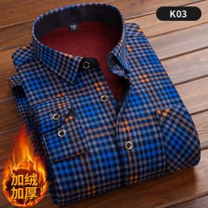 Business shirts Fashion Men Slim Shirts Autumn And Winter Thickening Warm Plaid Male Social Shirt Clothing Size L-5XL large size