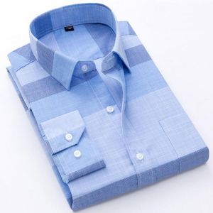 Formal Men's Printed Plaid Dress Shirt Long Sleeve Social Fashion Tops Office Soft Quality Regular Fit Work Smart Casual Shir