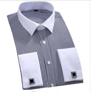 Men's Luxury French Cuff Striped Dress Shirts Patchwork Plaid Long Sleeve Button Down Slim Fit Formal Shirt Camisa Masculina