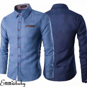 Brand 2020 New Men's Casual Slim Fit Stylish Wash Denim Long Sleeves Jeans Shirts Smart Casual Fashion Men Clothes M-XXXL