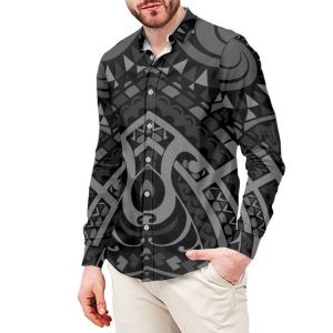 HYCOOL 6xl Oversized Black Men Shirt Long Sleeve Fashion Casual Man Shirt Custom Logo Polynesian Tribal Printed Men Shirts 2021