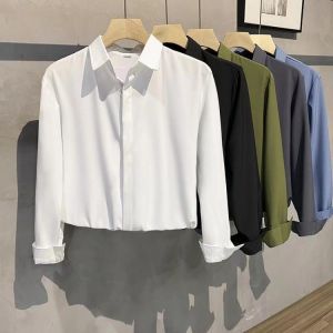 New Spring White Shirt Men Formal Wear Long Sleeves Top Lapel Business Office Buttons Korean Fashion Male Baggy Shirt