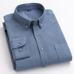 Solid Oxford Shirt Men 2020 Autumn Long Sleeve Non Iron Casual Button-Down Collar Mens Dress Shirts Oversized Slim Camisas