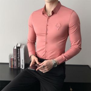 British Plus Size 5XL Men Dress Shirts Fashion 2021 Long Sleeve Embroidery Shirts for Men Slim Fit Formal Wear Gentlemen Tuxedo