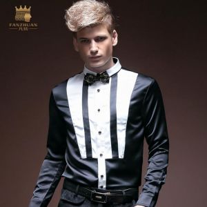 FANZHUAN Free Shipping New personality male Men's Shirt Long Sleeve Autumn Slim Black and White Contrast Dress man cloth 1425