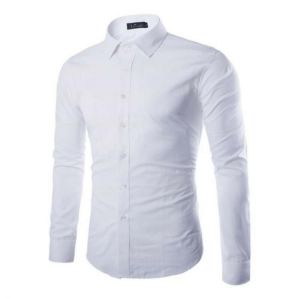 Mens Business Shirts Plain Button Up Long Sleeve Shirts Casual Tops Fashion Formal New Clothing Single Breasted Solid Color