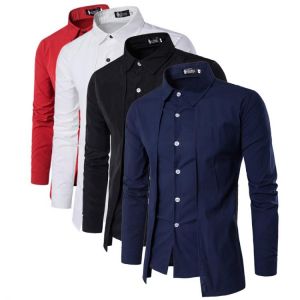 Formal Casual Long Sleeve Men Shirts 2021 Fake Two Piece Tuxedo Shirts for Men