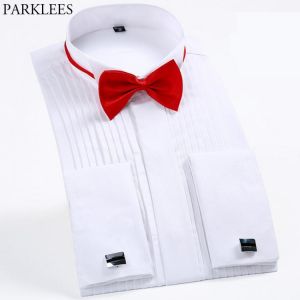 Men's Black Slim Fit French Cufflinks Shirt Long Sleeve Tuxedo Shirt Wedding Bridegroom Mens Dress Shirts With French Cuffs 4