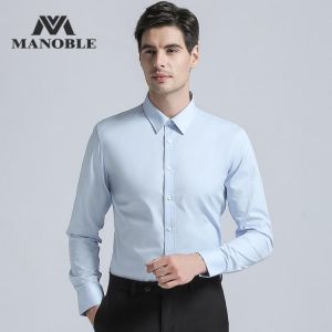 Men's Dress Shirt 2019 Brands New Fashion Regular Fit Cufflink Shirts Business Long Sleeve Business Blue Solid Color
