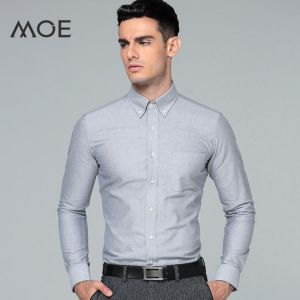 Men's Dress Shirt 2019 Brands New Fashion Regular Fit Oxford Textile Shirts Business Long Sleeve with Cufflink Collar Button
