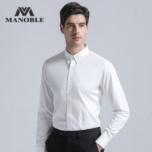 Men's Dress Shirt 2019 Brands New Fashion Regular Fit Shirts Business Long Sleeve with Cufflink Collar Button Solid Color