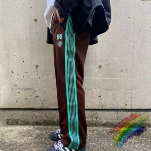 Girls Don’t Cry AWGE Needles Sweatpants Men Women Jogger Side Webbing Striped Needles Trousers Butterfly Embroidery AWGE Pants