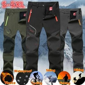 Men's Waterproof Pants Autumn Winter Outdoor Hiking Camping Fashion Sports Trousers Casual Soft Oversize Fleece Warm Cargo Pa
