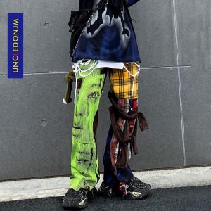 UNCLEDONJM Hip Hop Plaid Pants Men Ins Irregular Casual Pants Patchwork Pants Fashion Streetwear Trousers t2-a002