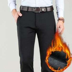 Big Size 40 42  Winter Men Warm Casual Pants Business Fashion Classic Style Thicken Stretch Trousers Male Brand Gray Khaki
