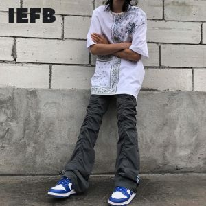 IEFB High Street Men's Casual Pants American Streetwear Hip Hop Draswring Folded Design Trousers Elastic Waist Pants 2021 9Y5