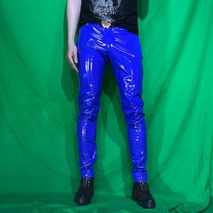 Shinny Leather Pants Sexy Nightclub Men's DS Costumes Anti-bright PU Pants Original 2020 Spring And Summer Tight Stretch Trou