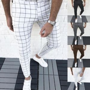 Men's Pants Smart Casual Fashion Men's Clothing Plaid Pencil Pants Thin Mid Waist Jogger Casual Trousers Pants For Men