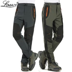 LOMAIYI 5XL Men's Warm Winter Pants Men Fleece Lining Cargo Pants Mens Waterproof Trousers Male Stretch Casual Work Pants AM1