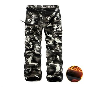 Fleece Cargo Pants Men Casual Loose Multi-pocket Trousers Men Winter Military Army Combat Camouflage Tactical Pant Male Clothing