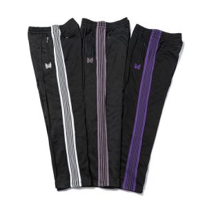 Casual Streetwear AWGE Needles Sweatpants Women Men Striped Zipper AWGE Pants Butterfly Embroidery Joggers Needles Trousers