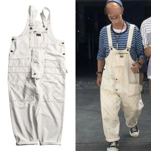 Safari Style! Multi-pocket Overalls Men's Baggy Bib Trousers Work Cargo Pants Men's Street Style Casual Overall Men