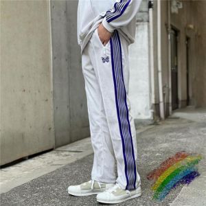 White Needles Pants Men Women 1:1 High Quality Velvet Butterfly Embroidered Logo AWGE NEEDLES Pants High Street Trousers