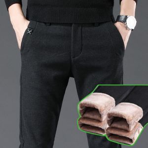 Brand 2021 Winter Warm Fleece Men's Casual Pants Mens High Quality Business Trousers Straight Slim Fit Thick Work Pants Male