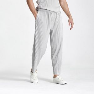 IEFB Japanese Streetwear Fashion Pleated Men's Casual Pants New Loose Large Size High Elastic Straight Pants For Summer 2021