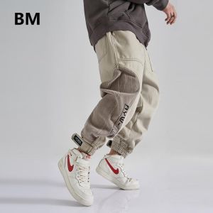 Corduroy Patchwork Casual Pants Hip Hop Cargo Trousers Men Clothing Streetwear Korean Velcro Joggers Fashion Sweatpants Male