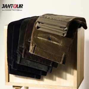 Jantour 2021 Autumn Winter Corduroy Pants Men Fashion Elastic Blue Brown Straight Trousers For Men Classic Big size 35 38 40 42