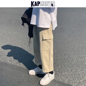 KAPMENTS Vintage Men Corduroy Pocket Baggy Cargo Pants 2021 Joggers Mens Japanese Streetwear Wide Leg Pants Male Korean Trousers