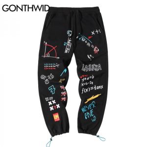GONTHWID Sweatpants Graffiti Letters Print Joggers Harem Pants Hip Hop Harajuku Casual Streetwear Fashion Loose Baggy Trousers