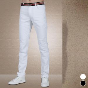 2019 spring and summer fashion  white trousers men, men's casual pants, plus size high-quality Slim was thin black pants. 28-