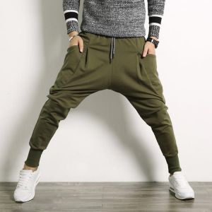 Hip Hop Harem Pants Men Cotton Streetwear Casual Trousers Solid Jogger Pants Side Pocket Men Sweatpants
